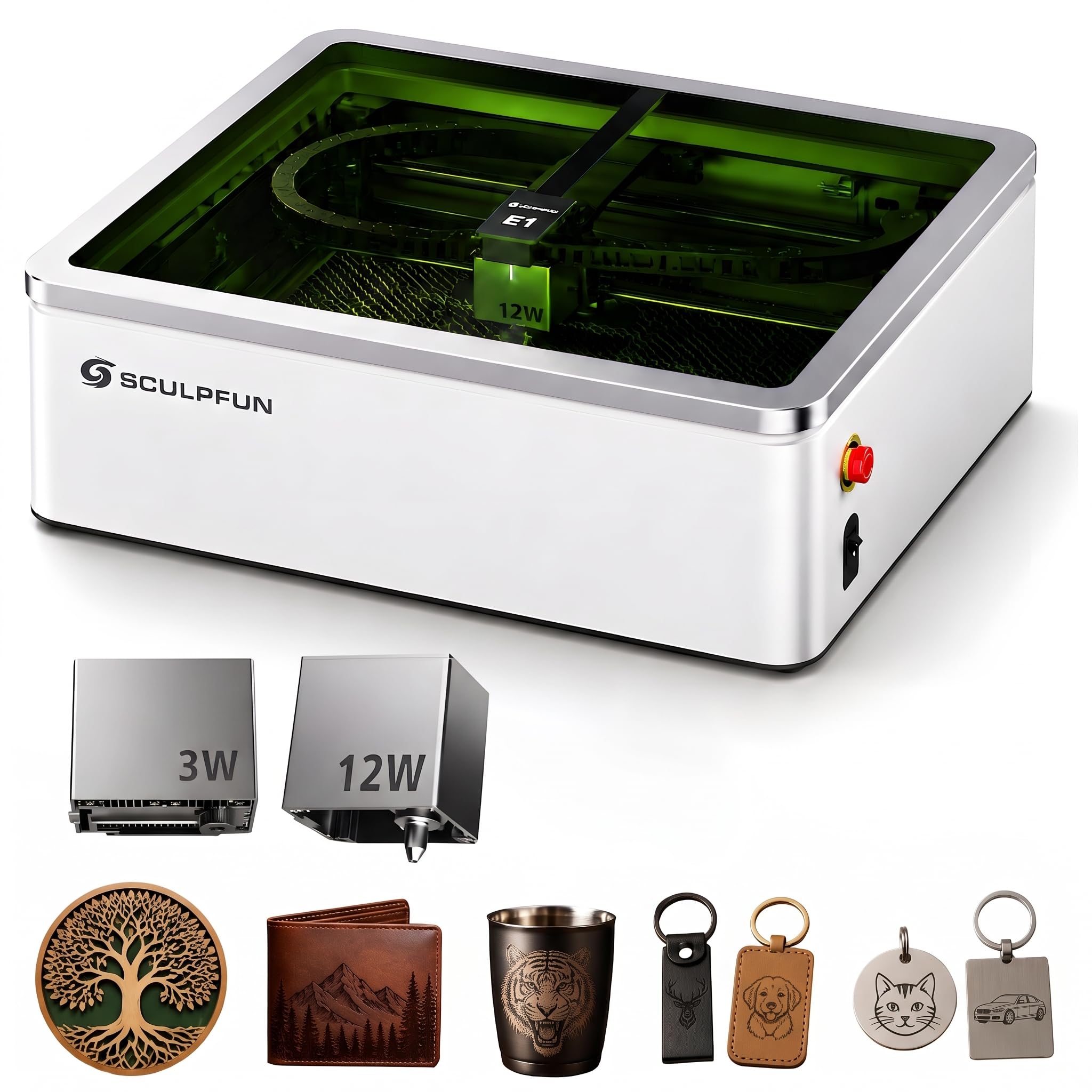 SCULPFUN E1 Dual 12W Laser Graviermaschine, 3W IR, Geschlossen Lasercutter