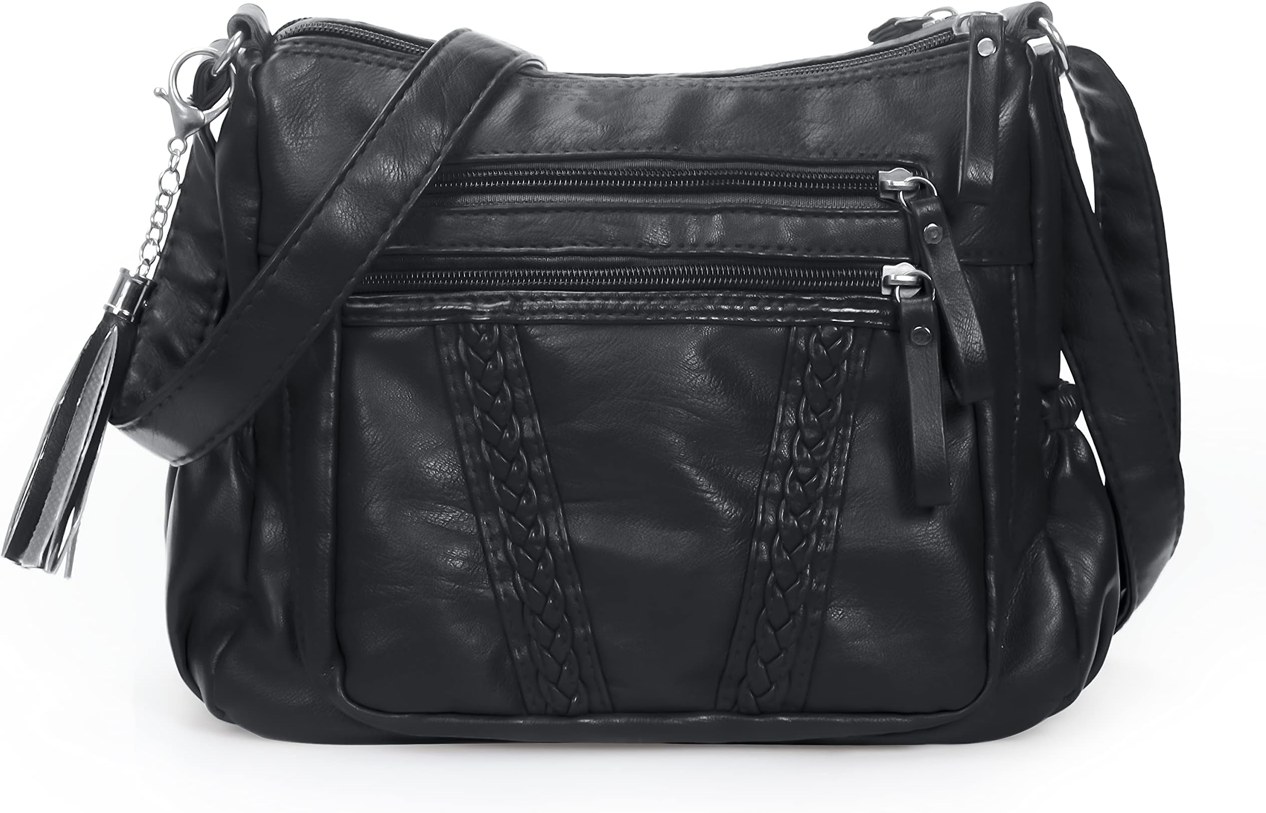 Ladies Handbag Soft PU Leather Crossbody Bag for Women Lightweight Shoulder Bag Multi Pockets Crossbody Handbag for Women Ladies, Black, M