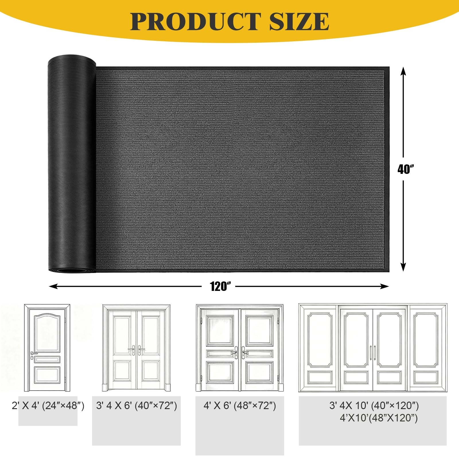 TANYOYO 3' X 10'Ft(40×118inches) Commercial Grade Door Floor Mat Brush Step Entrance Mat Vinyl Backed Utility Doormat Heavy Duty Floor Rugs Commercial Outdoor Carpet Indoor Entrance Mat，Grey — Amazon image 2