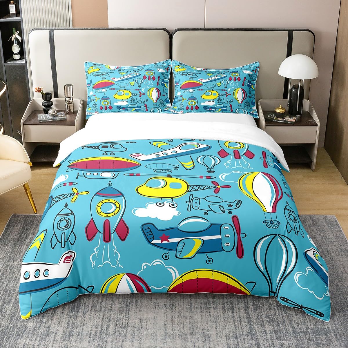 Housse de couette avion 140x200 en coton pour lit enfant Homewish