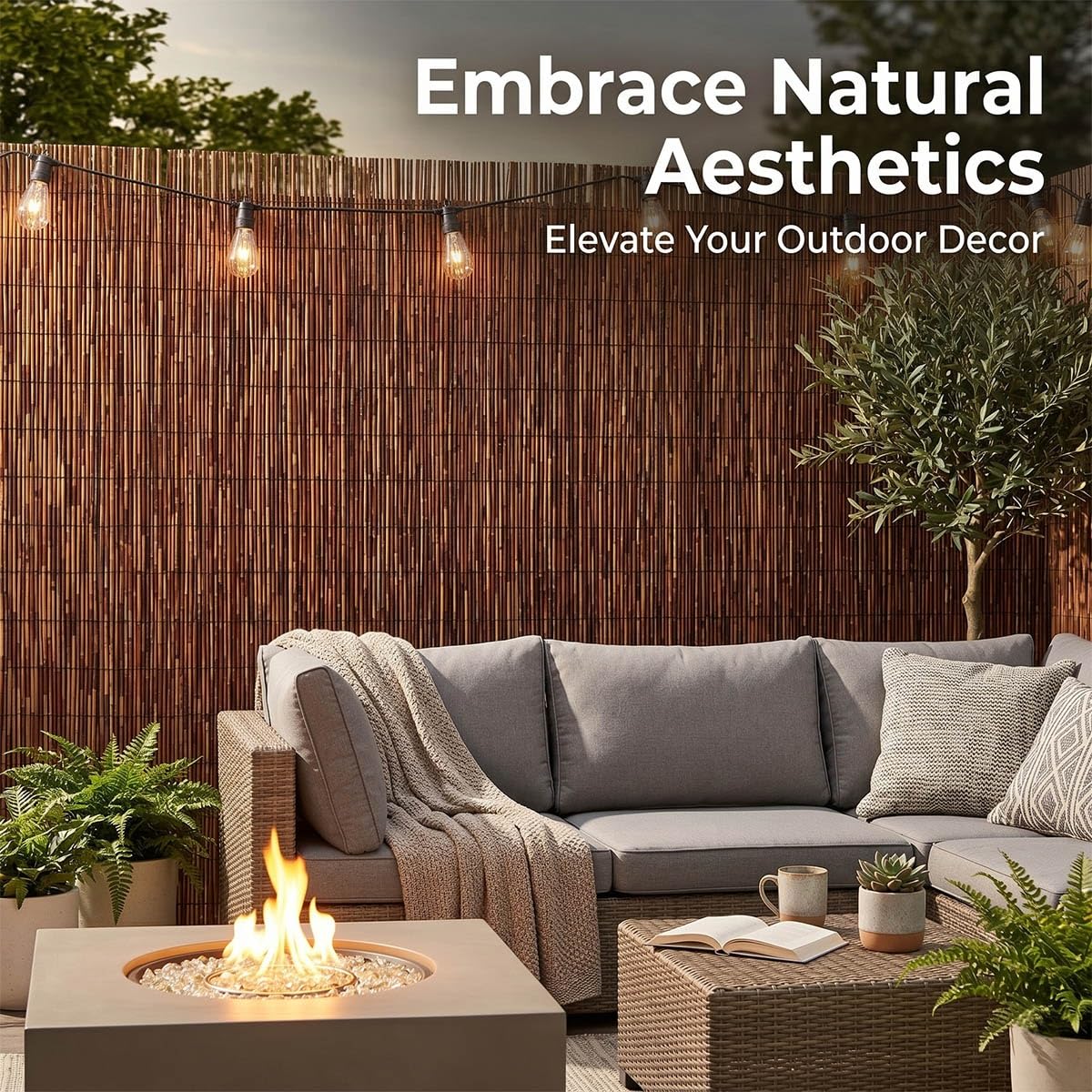 Rollo Valla de Cañizo para Exteriores, Cerramiento Natural sin Partes Metálicas para Larga Durabilidad, Kit de Bridas Incluido, Malla Protectora Transpirable para Patios(Natural,60x600cm)