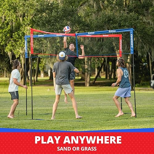Miniatura 3 de CROSSNET Juego de voleibol cuadrado de 4 unidades para adultos y niños con red de voleibol, mochila y pelota para juegos al aire libre