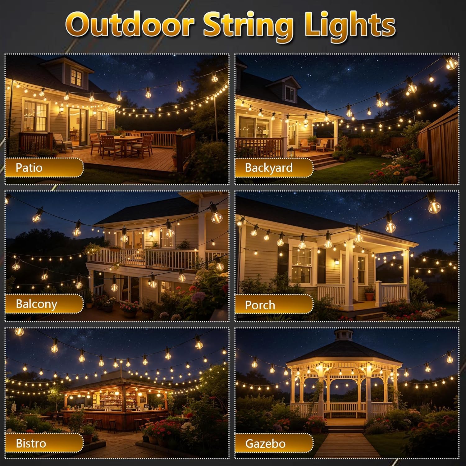 45M LED Lichterkette Außen, IP65 Outdoor Strom Lichterketten mit 73 G40 Glühbirnen, Warmweißes 2700K, Innen/Außen Lichterketten für Garten, Terrasse, Hochzeiten, Partys Lights Gartenbeleuchtung
