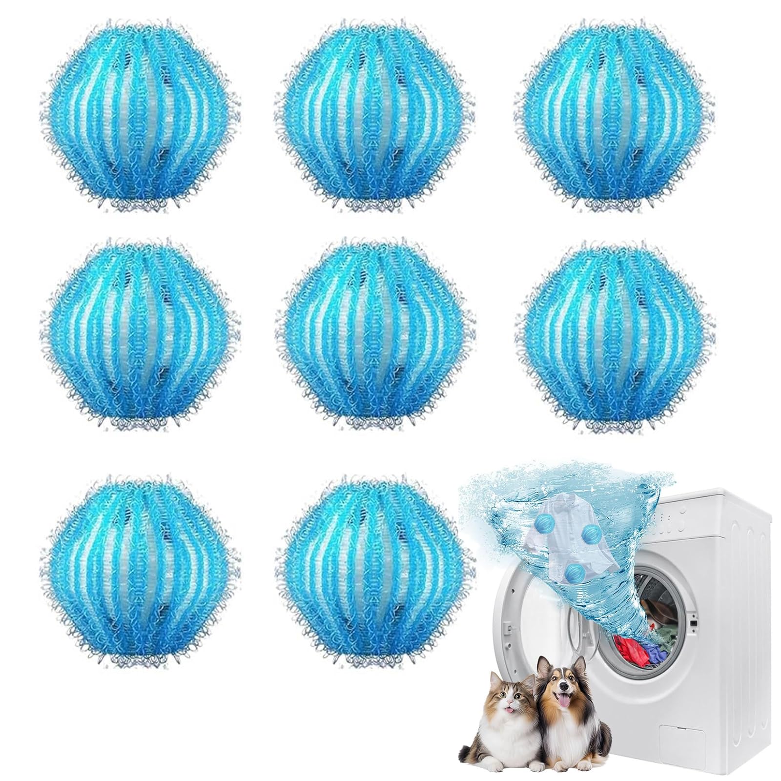 Pet hair Remover Washing machine, 8PCS Reusable Laundry Balls, Effectively Removes Cat, Dog and Other Pet Hair for Laundry Bedding Clothes, Washing Machine Lint Catcher