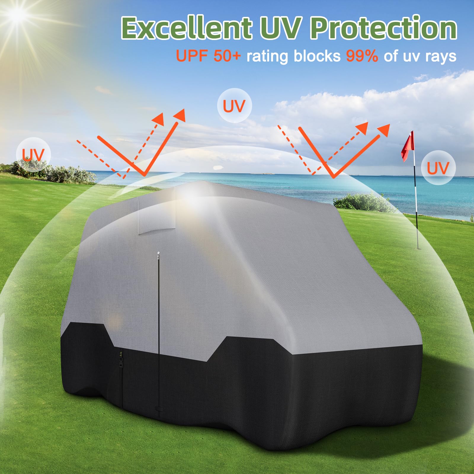 Zenicham 2/4 Passenger Golf Cart Cover - Waterproof, 600D Heavy Duty with Waterproof Strips - Universal Fit for EZGO, Club Car, Yamaha (112