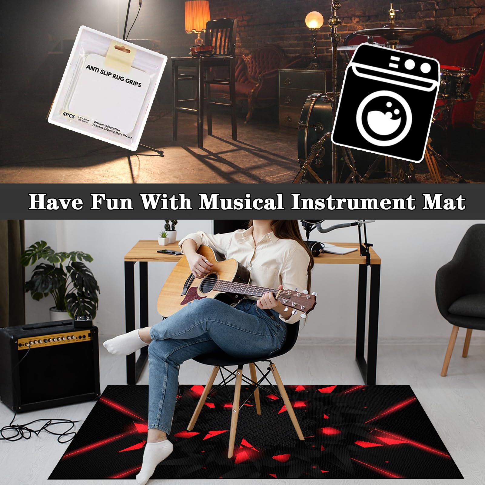 140 x 120 cm Schlagzeugteppich Drum Teppich - Rutschfeste Trommel Teppiche - Professionelles rechteckiges Elektronisches Jazz Schlagzeug Kit für Bass Drum Snare Drum und andere Instrumente Teppich