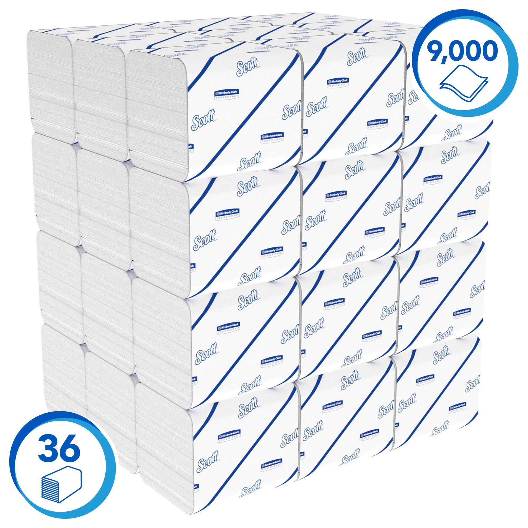 Składany papier toaletowy Scott Control 8508 — dwuwarstwowy papier toaletowy — 36 opakowań × 250 arkuszy papieru toaletowego (łącznie 9000)