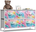 Sorbus Kids Dresser with 5 Drawers - Storage Chest Organizer Unit with Steel Frame, Wood Top, Easy Pull Fabric Bins - Long Wide TV Stand for Bedroom Furniture, Hallway, Closet & Office Organization
