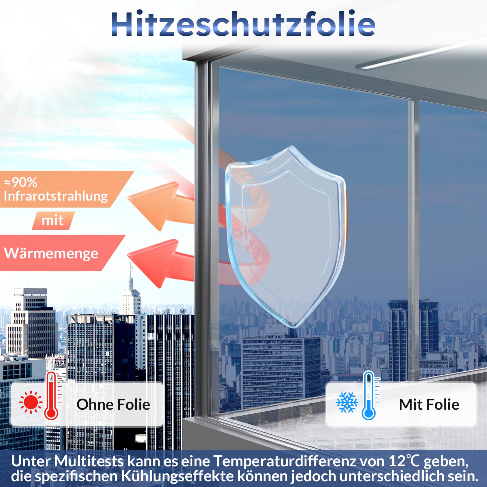 rabbitgoo Pellicola Specchio per Vetri Finestre 75x400cm, Pellicola Oscurante Vetri Finestre Anti 90% UV, Pellicole Privacy Unidirezionali con Controllo del Calore Adatto per Ufficio, Blu Argento