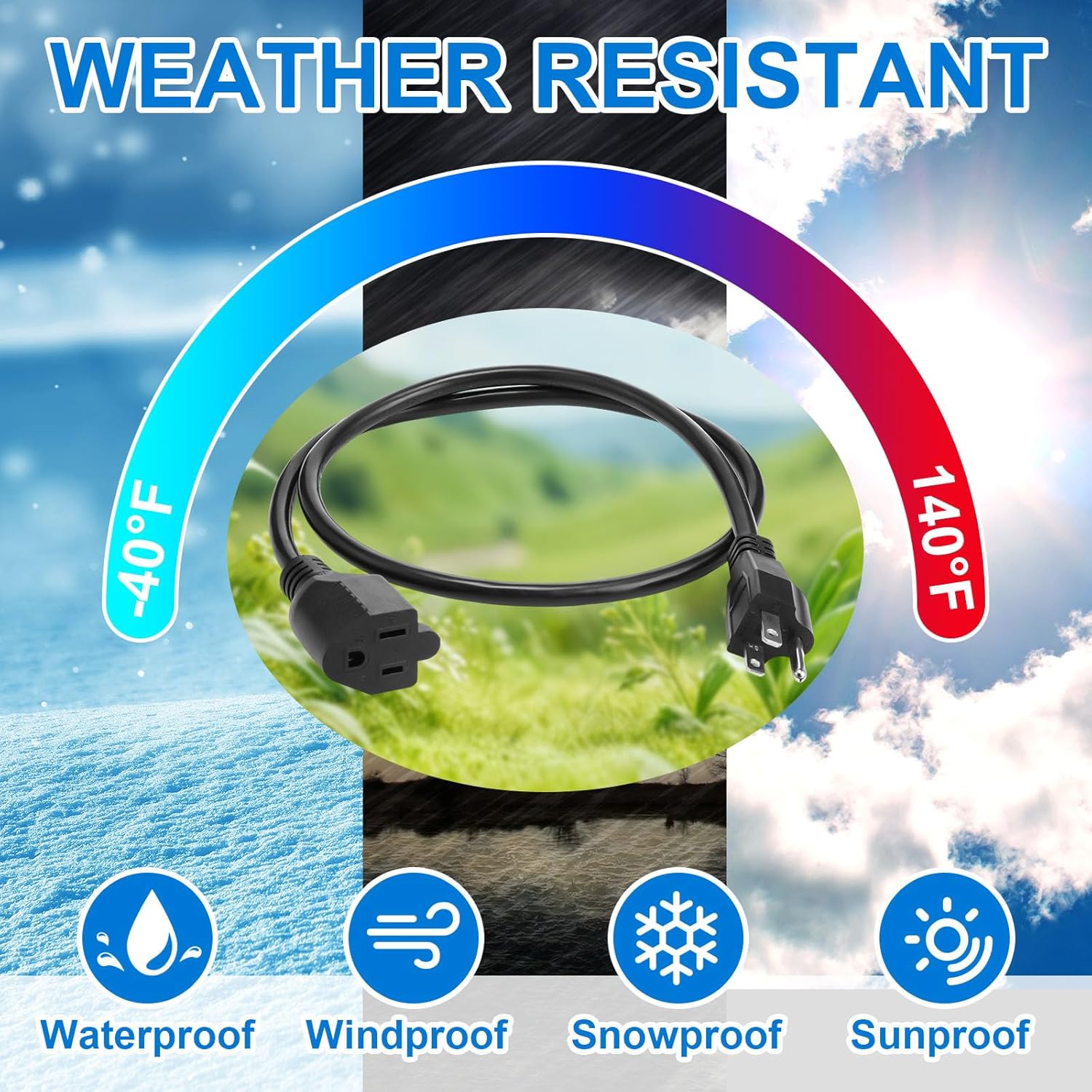 3 Pack Outdoor Extension Cord Cover Waterproof 3 ft 3 Prong and Extension Cord Cover with 4 Seal Catches for Awg 12/14/16 Weatherproof Capsule Protector for Holiday Lights(Black)