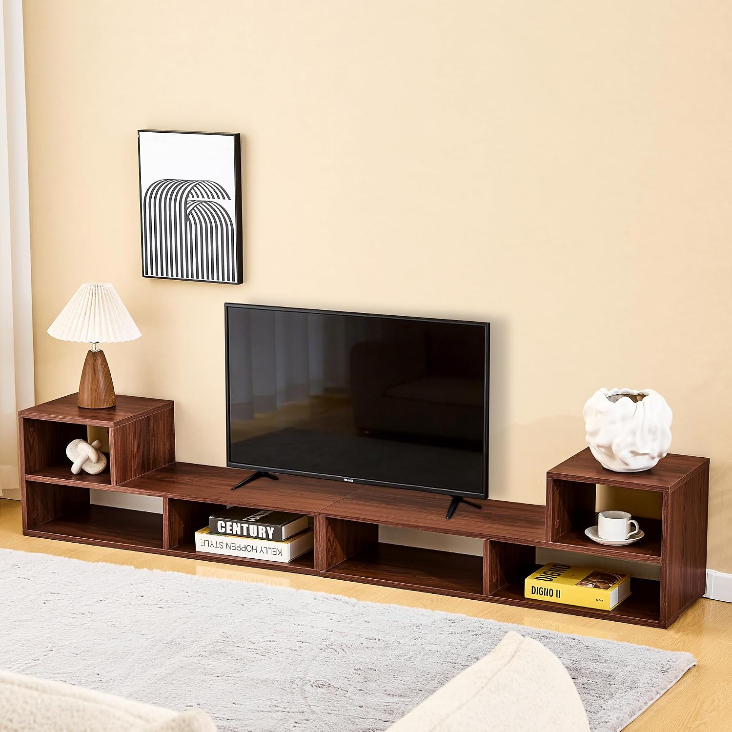 Modular TV Stand with Open Storage, Adjustable Media Console, Dark Walnut