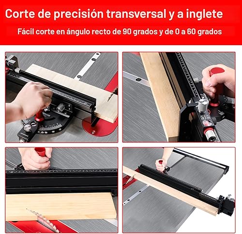 Miniatura 9 de Calibre de inglete para sierra de mesa con parada de volteo microajustable y valla extensible y parada de ángulo rápido para sierra de mesa, sierra