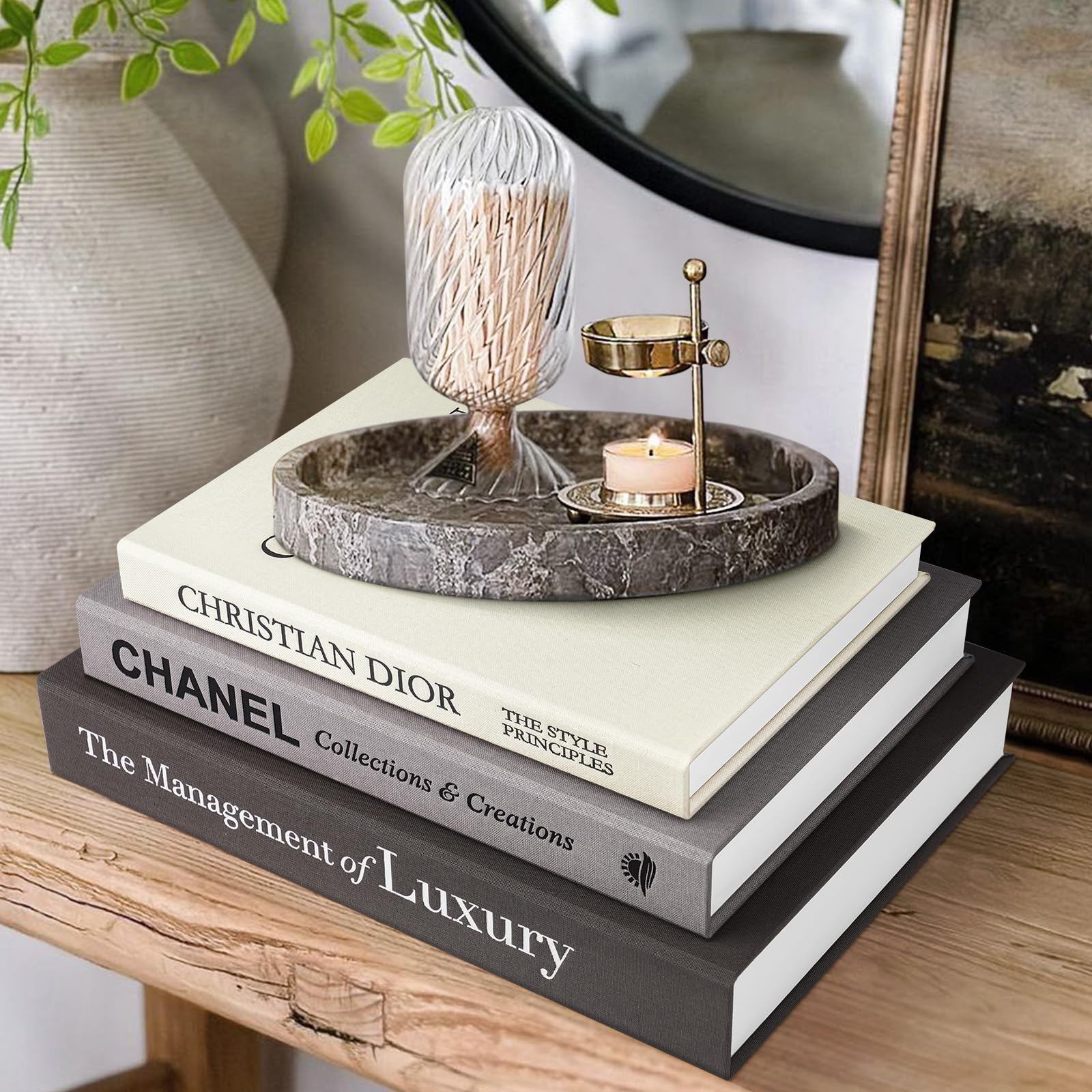 Aesthetic Decorative Books -Set of 3 Minimalist Linen Hardcover Faux Fake Books for Coffee Table Home Decor Living