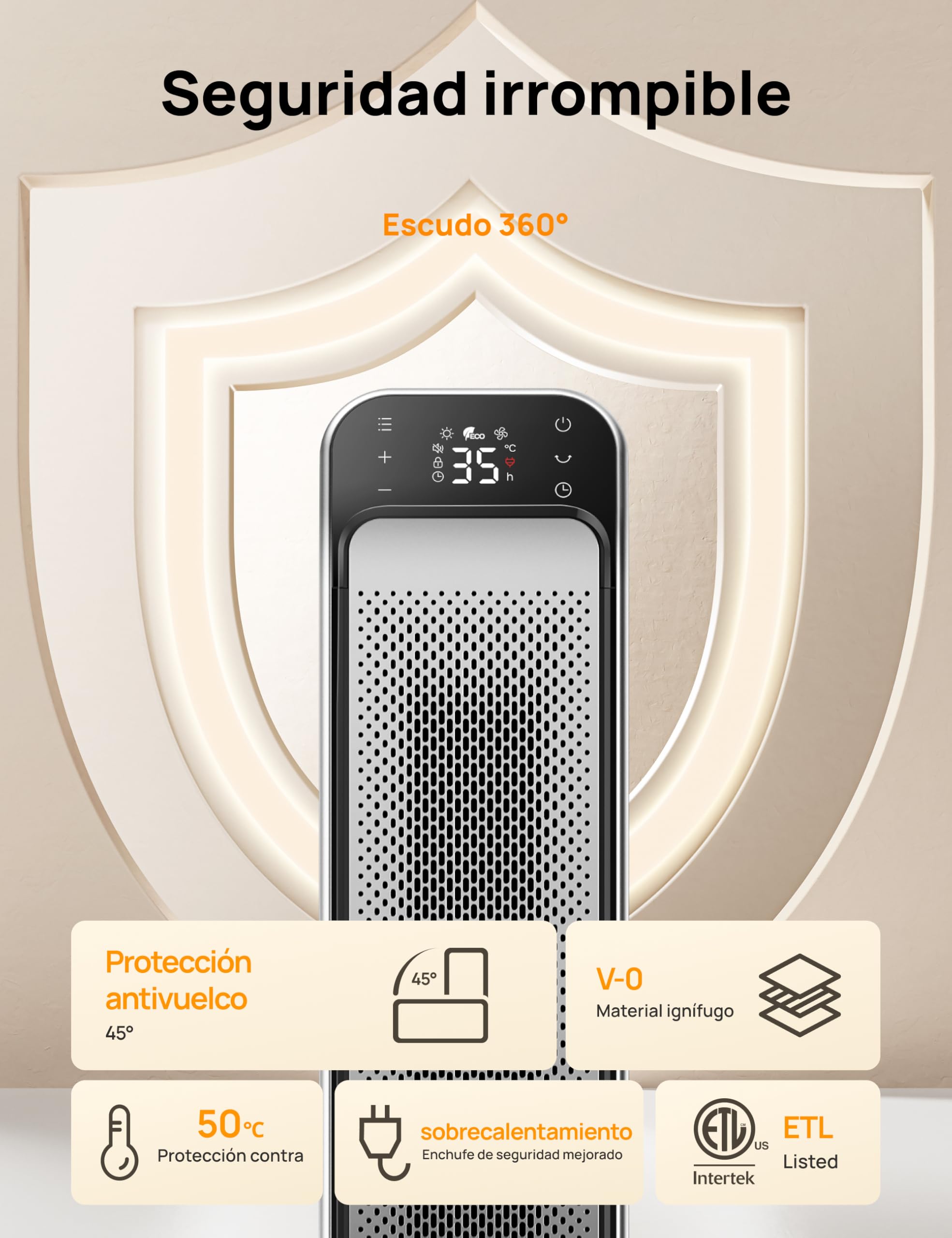 DREO Calefactor Bajo Consumo Silencioso, 25 Pulgadas, 1500W, Calefactor Eléctrico Cerámico con Control Remoto y Termostato, 3 Modos, 12h Función Temporizador, Protección antivuelco, Solaris Max