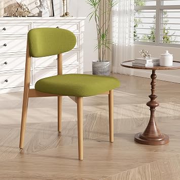 Wooden Dining Chair Set of 1, Modern Dining Chairs with with Curved Back, Fabric Upholstered Kitchen Dining Room Chairs with Adjustable Legs for Farmhouse Dining Living Room,Green