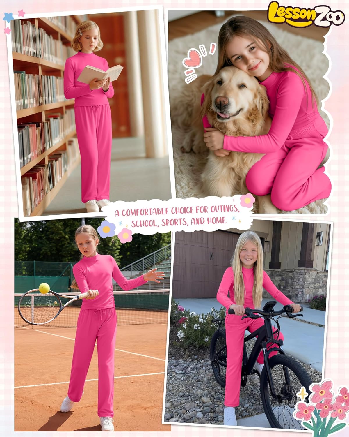 Girls' 2 Piece Outfits Lounge Set Mock Neck Long Sleeve Top Wide Leg Pant with Pocket Casual Sweatsuit Clothing Set - Image 6