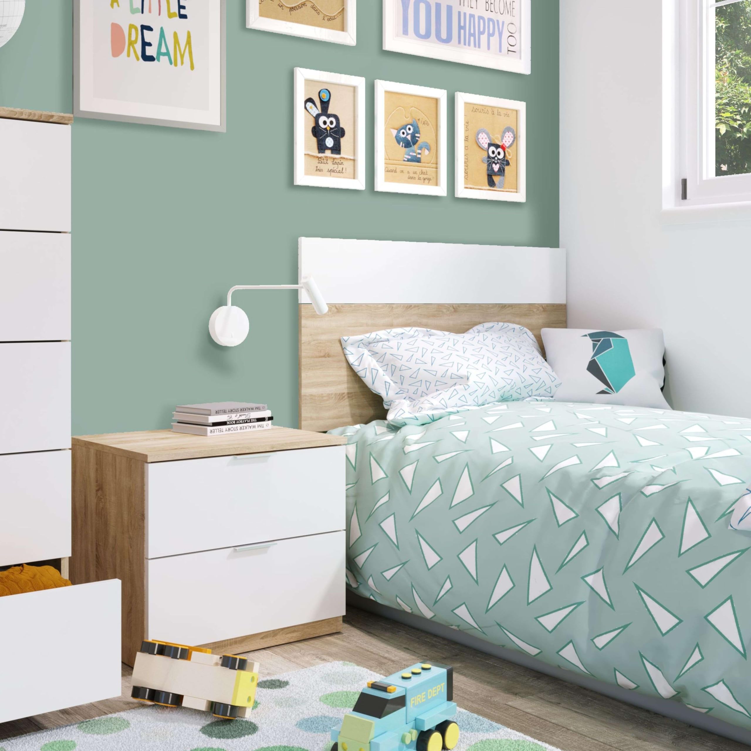 Miroytengo Conjunto Dormitorio Cabecero de Cama de 90 con Mesita Luca Color Blanco Mate y Roble Canadian