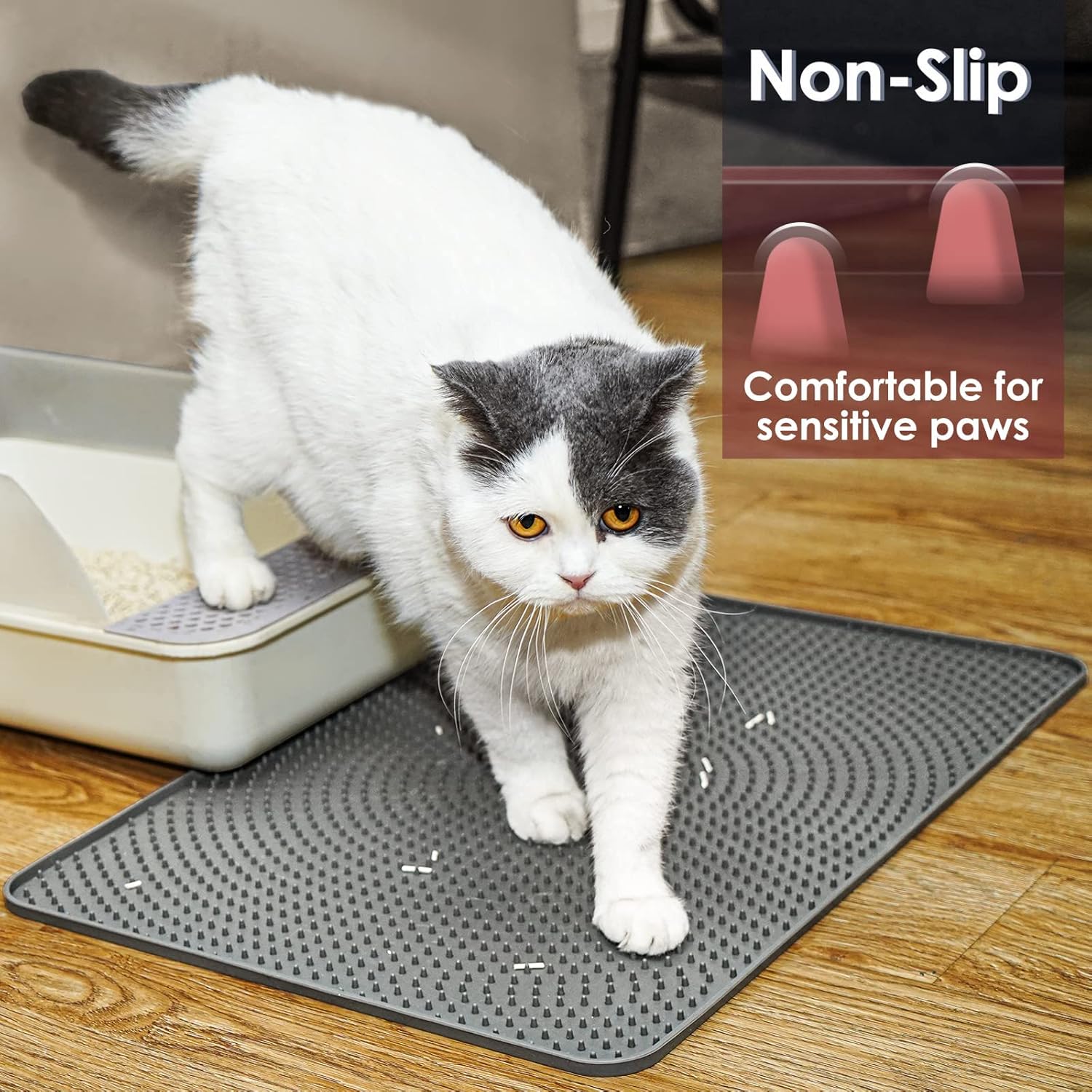 PETTOM Cat Litter Mat(53x38cm), Cat Litter Box Mat Scatter Control