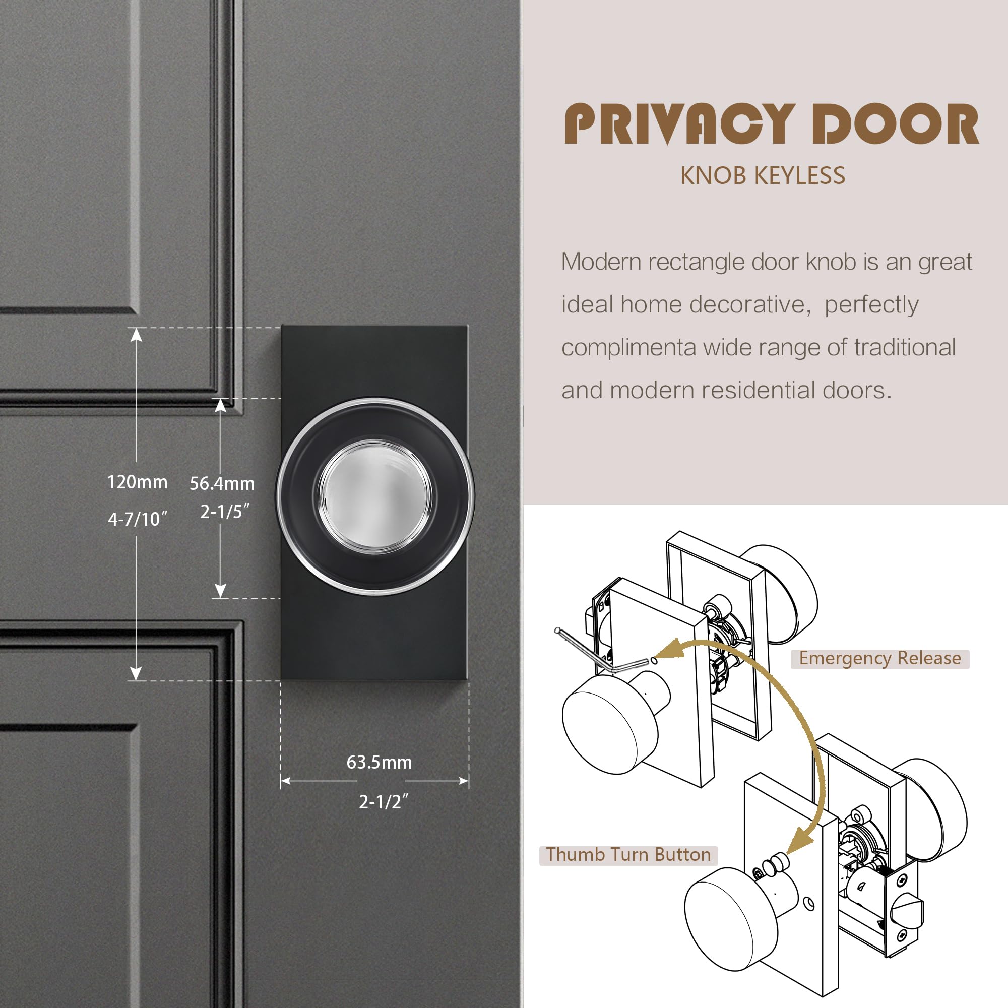 Black Glass Door Knobs with Lock - Privacy & Style -5