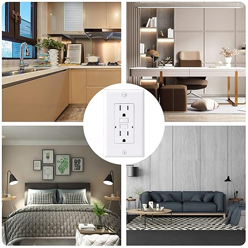 Miniatura 7 de Toma GFCI de 15 amperios (actualizada) resistente a manipulaciones, receptáculo GFI de autoprueba con indicador LED, interruptor de falla de tierra