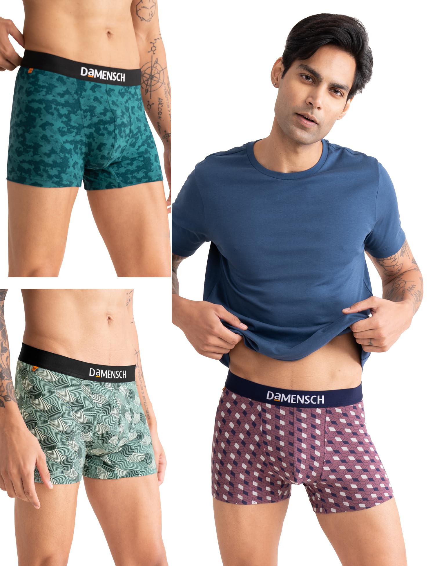 DAMENSCHDeo-Cotton Printed Underwear for Men Combo Breathable Inner for Men Cotton Trunks for Men Pack No-Marks Waistband Mens Underwear Moisture Wicking Underwear Pack of 3