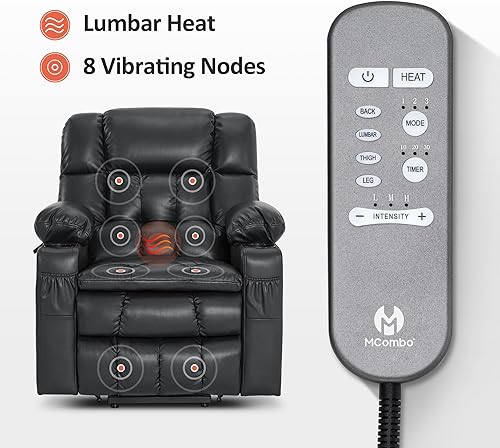 Miniatura 45 de MCombo Silla reclinable eléctrica de doble motor para personas mayores, silla elevadora plana con calor y masaje, portavasos, puertos USB, piel