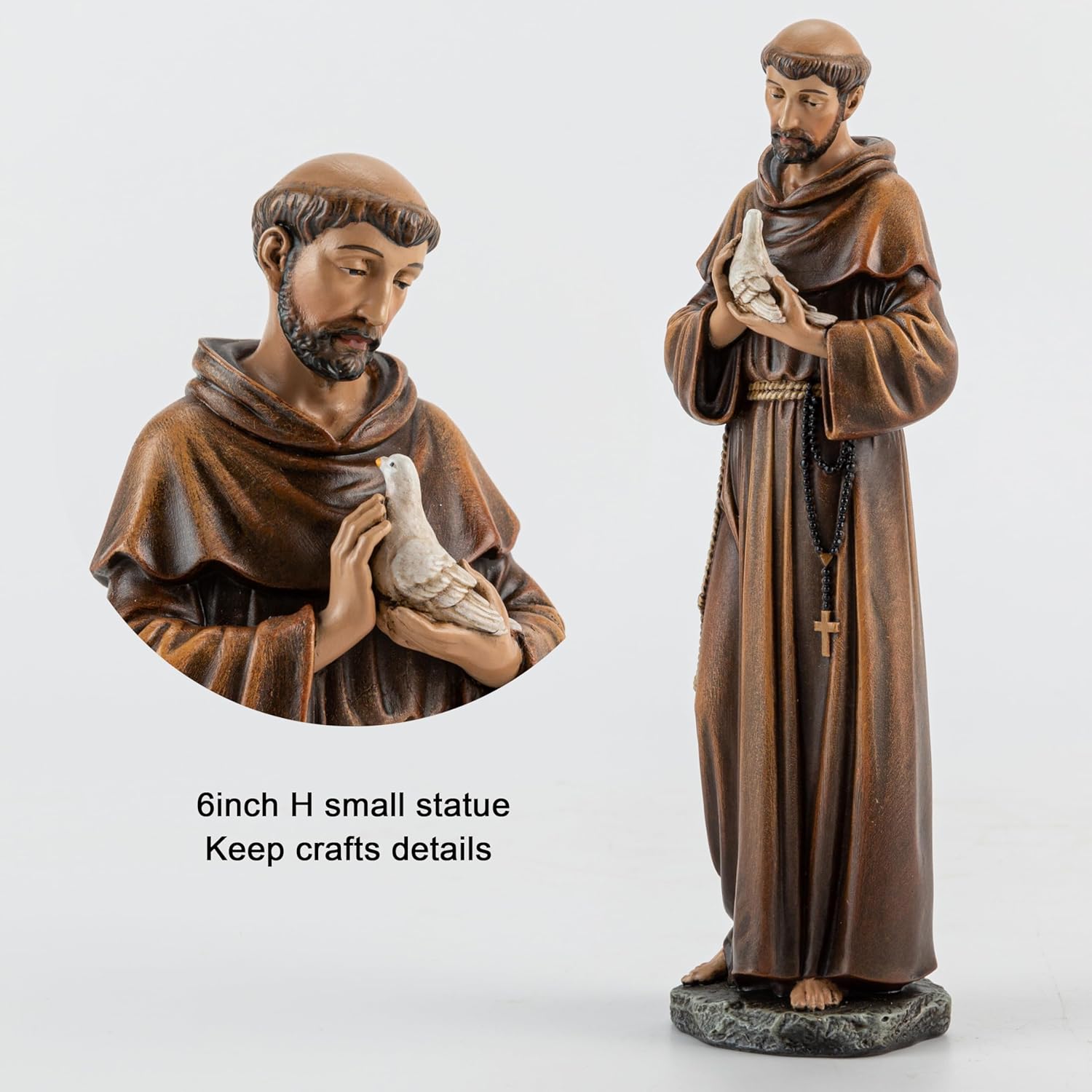 BC Catholic Saint Francis Statue, 6" H St Francis Patron Saint of Nature, Inspirational Garden Figure,Religious Gift, Devotional Home Décor,Renaissance Sculpture Handmade by Buildclassic