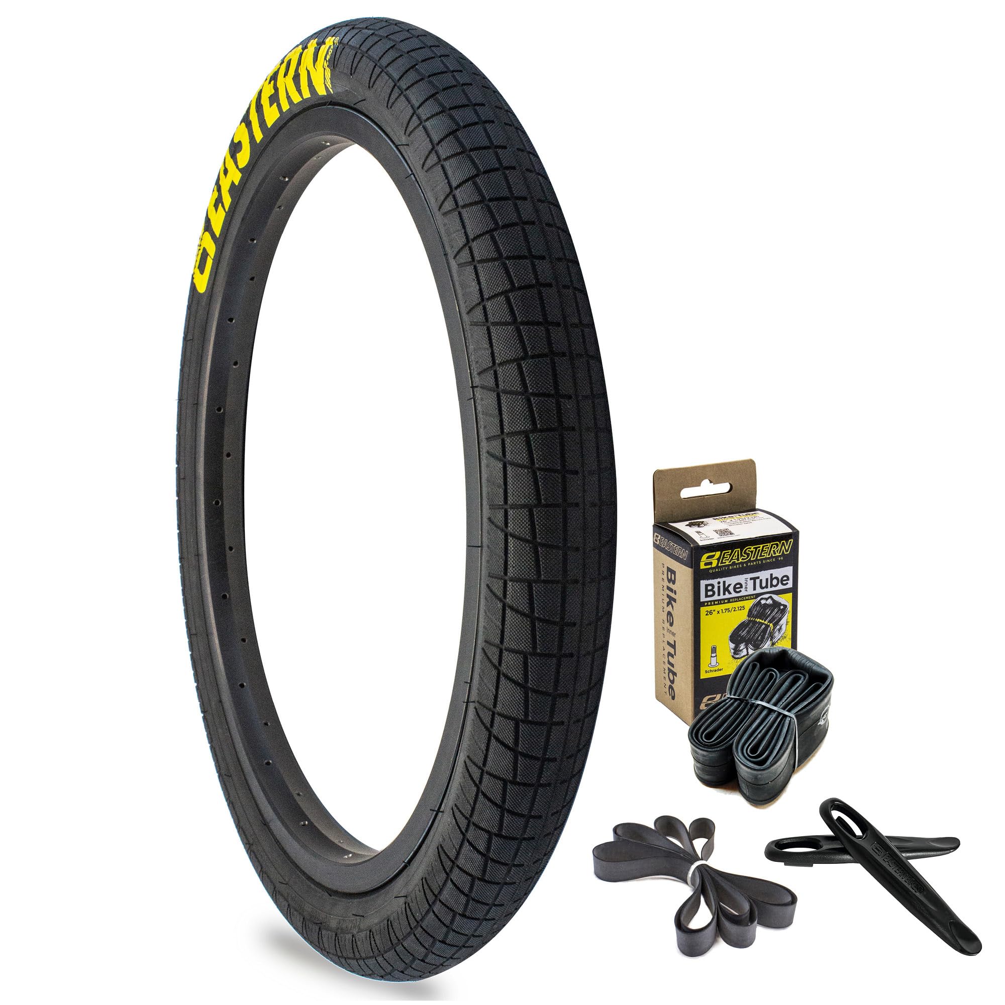 Eastern Bikes Throttle 20 inch BMX Tyres Available with or without Tubes, 2.2, 2.3 and 2.4 Inch Widths, White or Yellow Logo. (2.4" Yellow Logo, 1 Pack With Tubes) — image 1