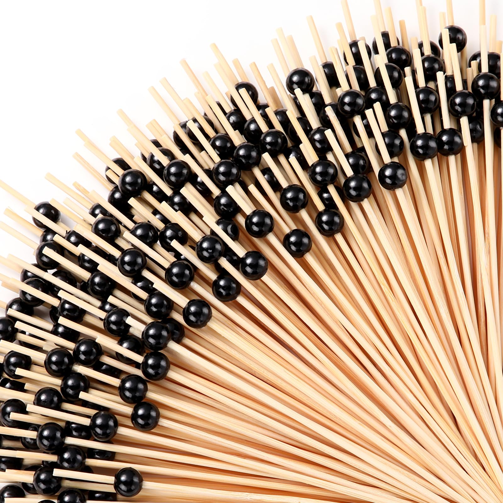 Reallnaive 600 Pcs Pearl Cocktail Picks 4.7Inch, 0.3" Bead, Black