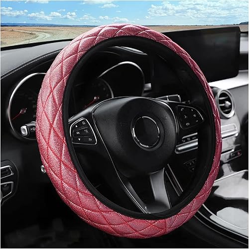 Miniatura 1 de LoyaForba Funda de cuero brillante para volante con diamante de cristal, universal de 14.5 a 15 pulgadas, suave, antideslizante, elástico, protector