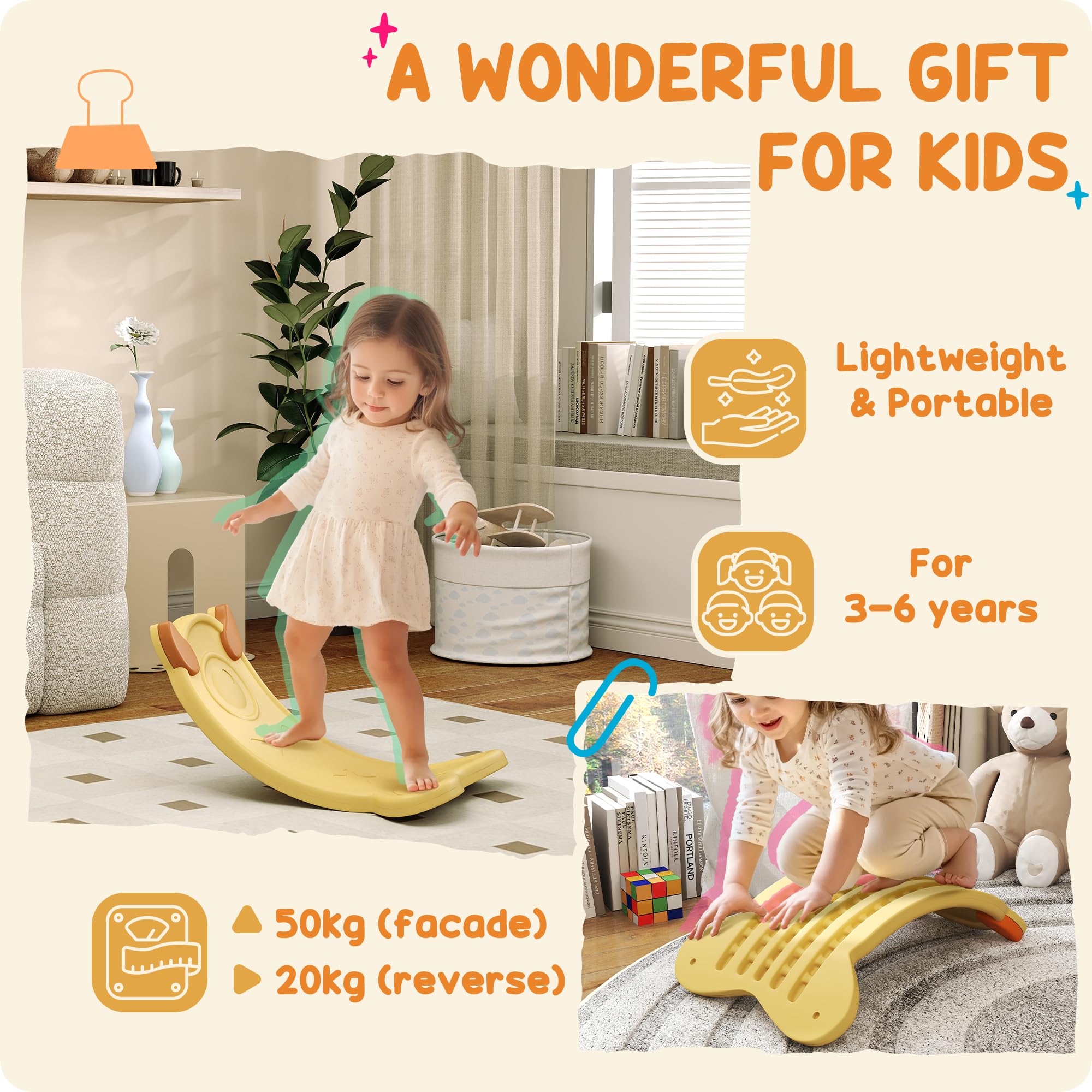 AIYAPLAY Tabla de equilibrio para niños, tabla oscilante para niños, tabla de equilibrio curvada para entrenamiento de equilibrio y juego sensorial