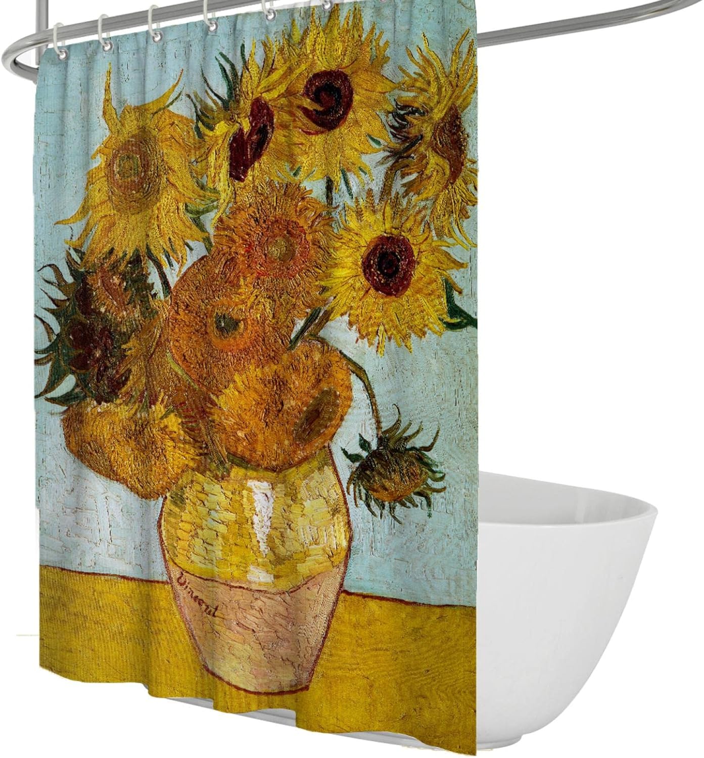 Floral Shower Curtain Impressionism Vintage Sunflower Bathroom Curtain Aesthetic Design Soft Shower Curtains Set with Hooks Hotel Quality W48xL72in