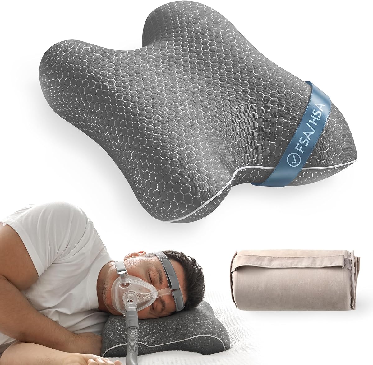 Elviros CPAP Pillow HSA/FSA Portable Travel Pillow | Adjustable Height Sleep Apnea Pillow for Side Back & Stomach Sleeping to Reduce Mask Leaks & Pressure for Camping Hotels