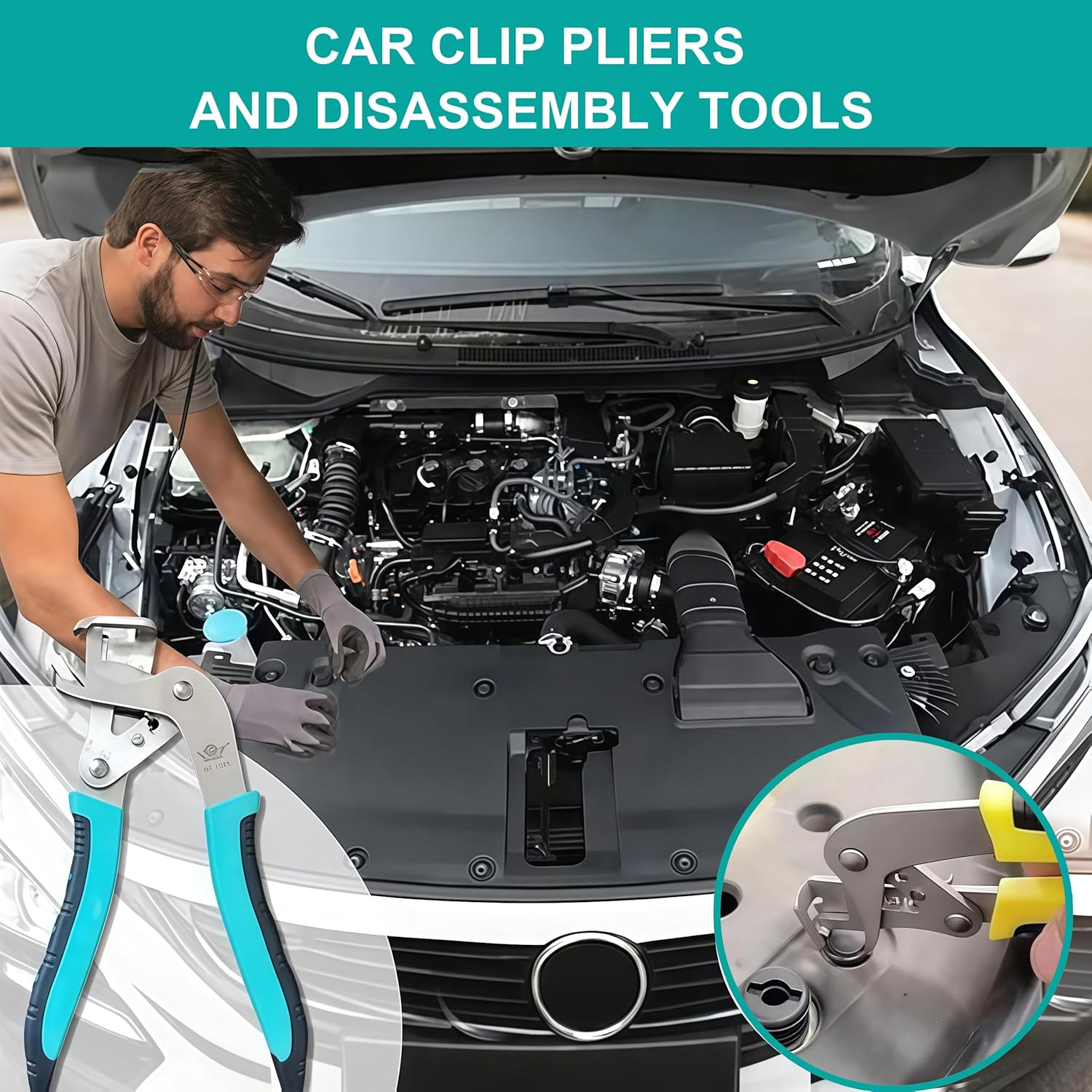 2Pcs Car Clip Pliers and Disassembly Tools, Push Pin Pliers Tool, Auto Panel Clip and Plastic Trim Removal Tool, Easily Removes Plastic Fasteners and Rivets
