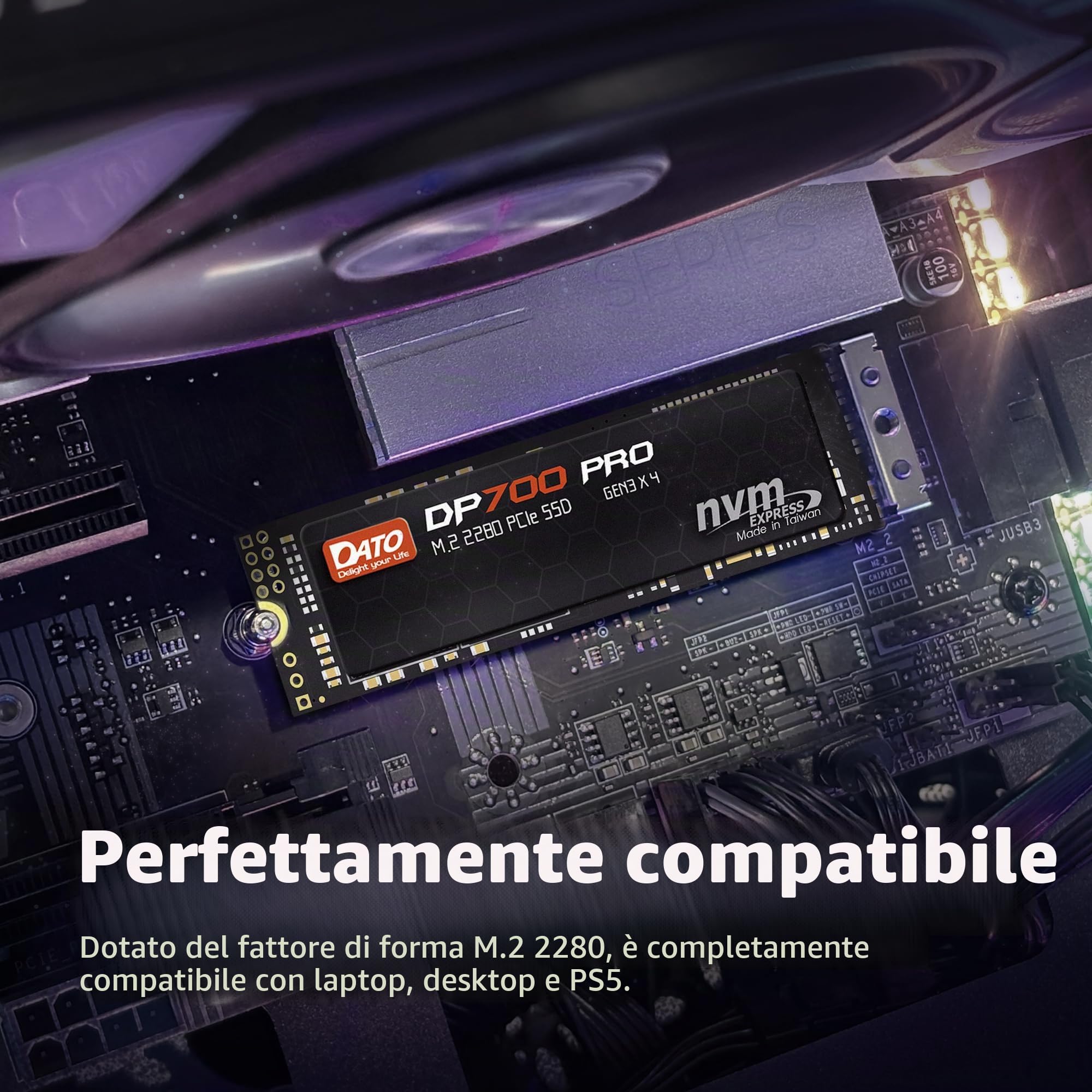 DATO SSD M.2 da 512 GB, SSD M.2 2280, unità a stato solido interna PCIe Gen3x4, fino a 3200/3000 MB/s, serie DP700Pro