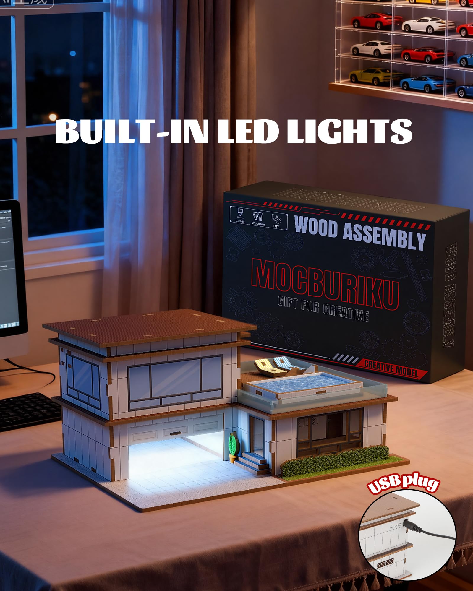 MOCBURIKU 1/64 Wooden Diorama Kit for Diecast Car, Display Case