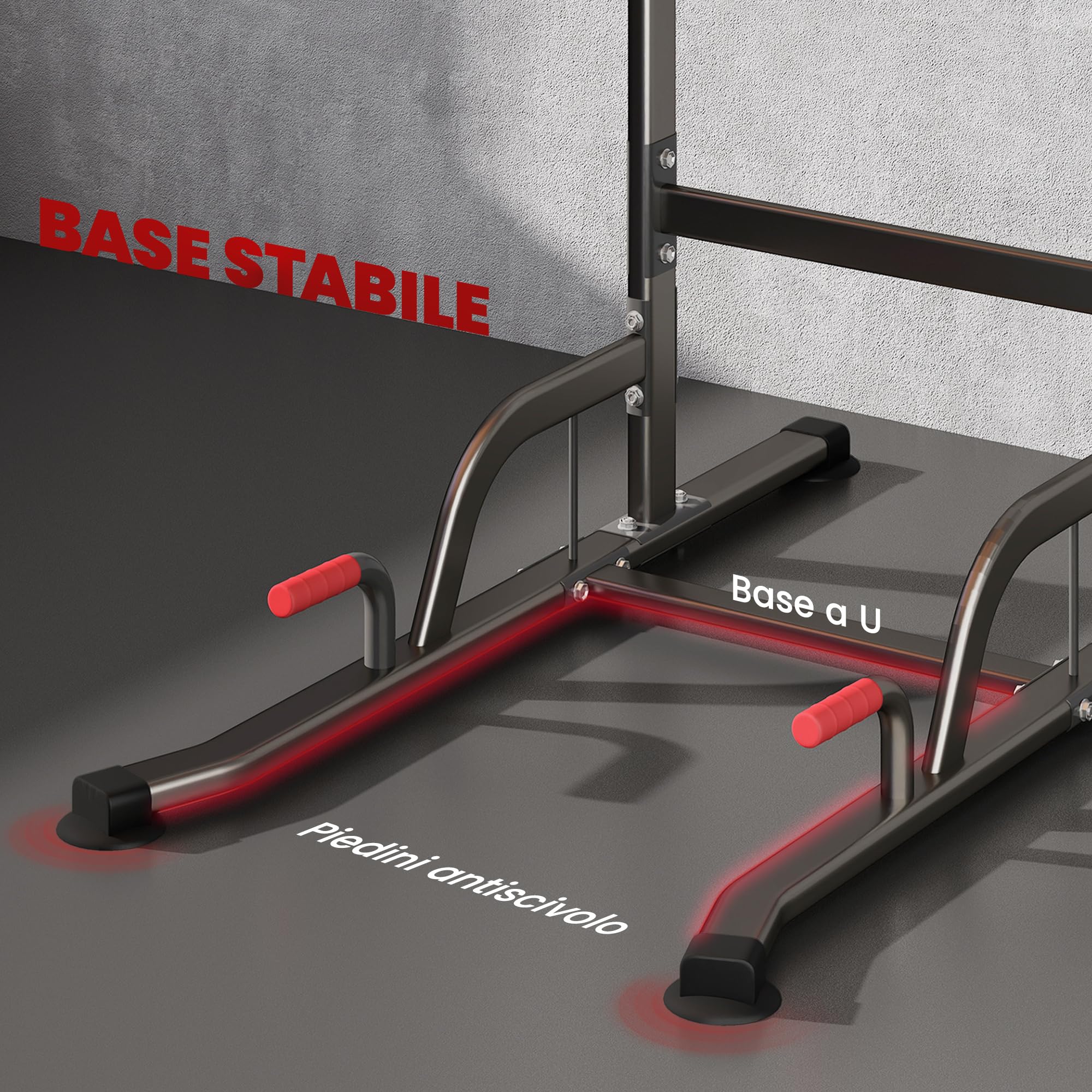 HOMCOM Barra per Trazioni Power Tower Stazione Fitness Multifunzione Regolabile 189-239cm in Acciaio Nero Rosso