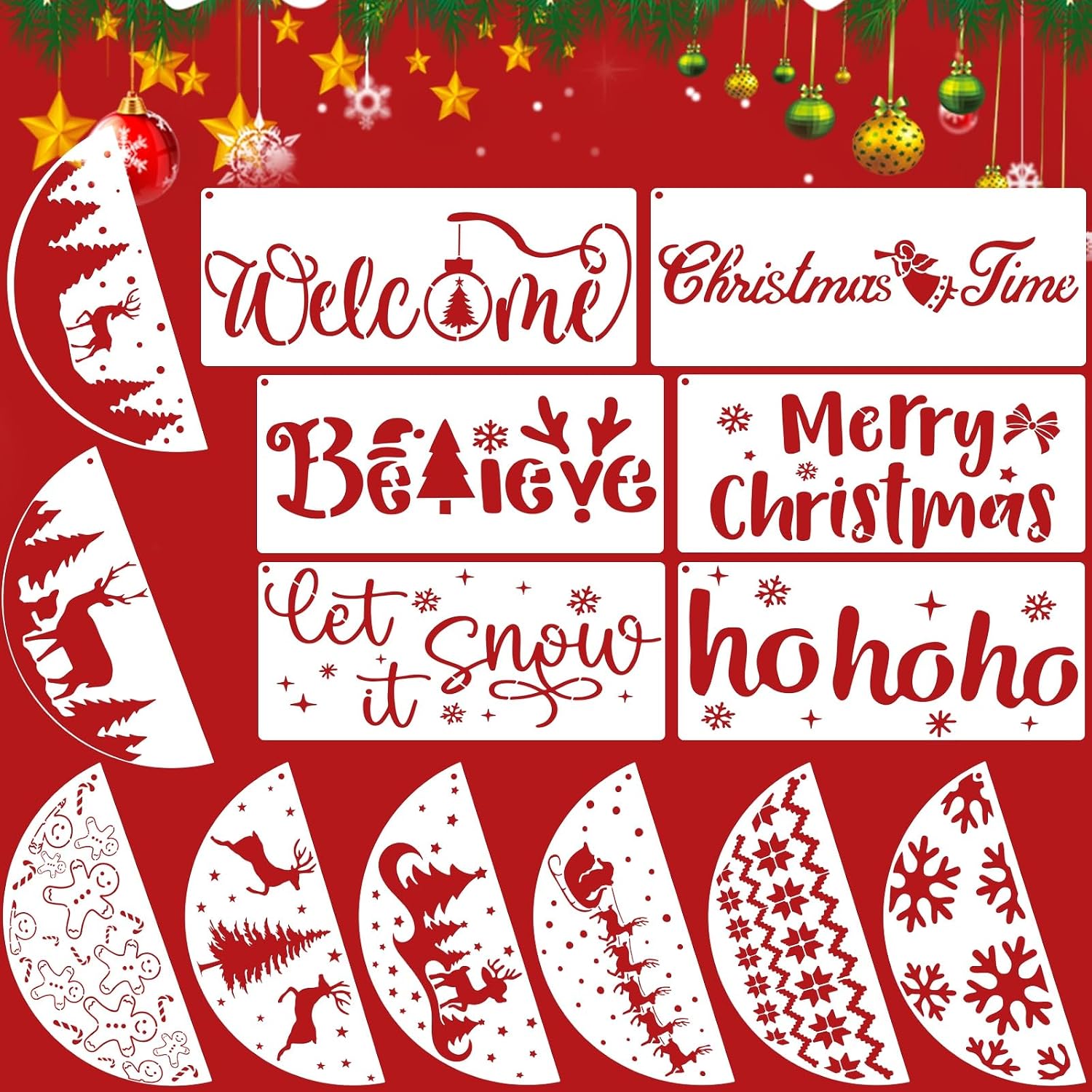 14Pcs Larger Christmas Stencils for Painting Reusable Xmas Stencils Set