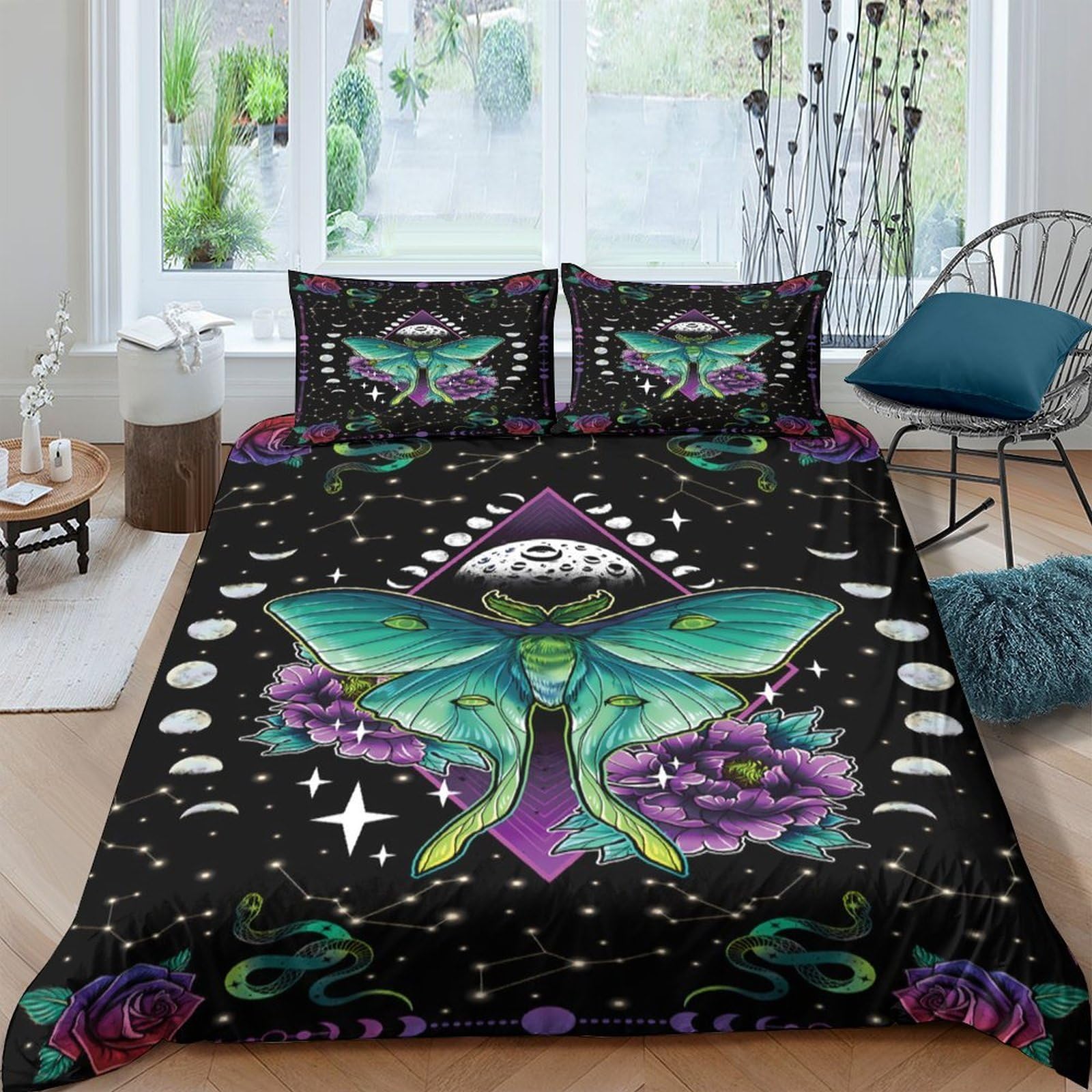 Ctjqhvkz Style-8 3D Printed Mystic Butterfly Fitted Sheet Microfiber Soft Breathable Moon Phases Bed Cover For Bedroom Dorm Decor Single（135X200cm）