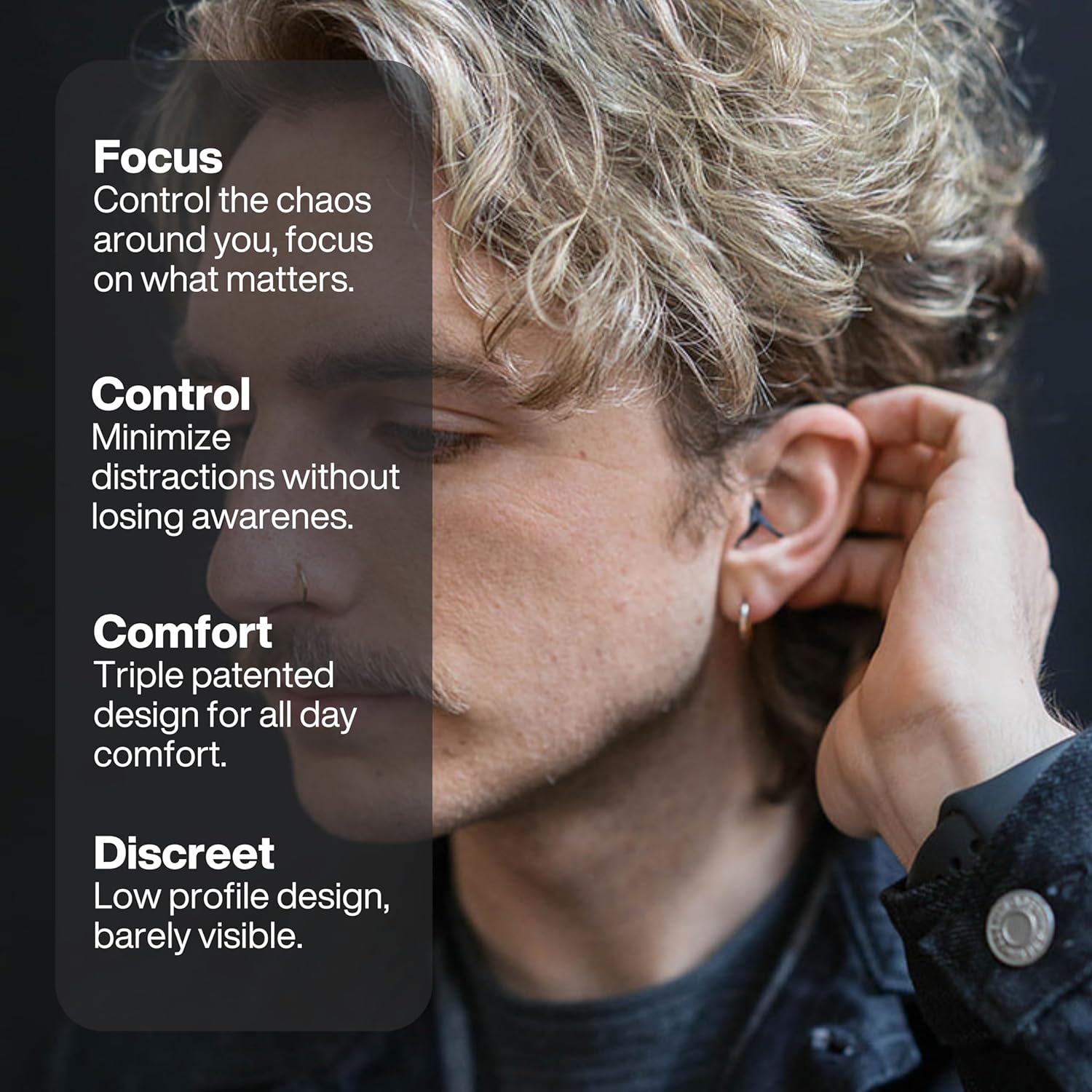 EARPEACE Everyday Noise Control & Noise Reduction Ear Plugs - High-Fidelity Earplugs, Comfortable & Reusable Earplugs for Travel, Sleep, Work, Snoring Blocking, Includes Carrying Case - Black