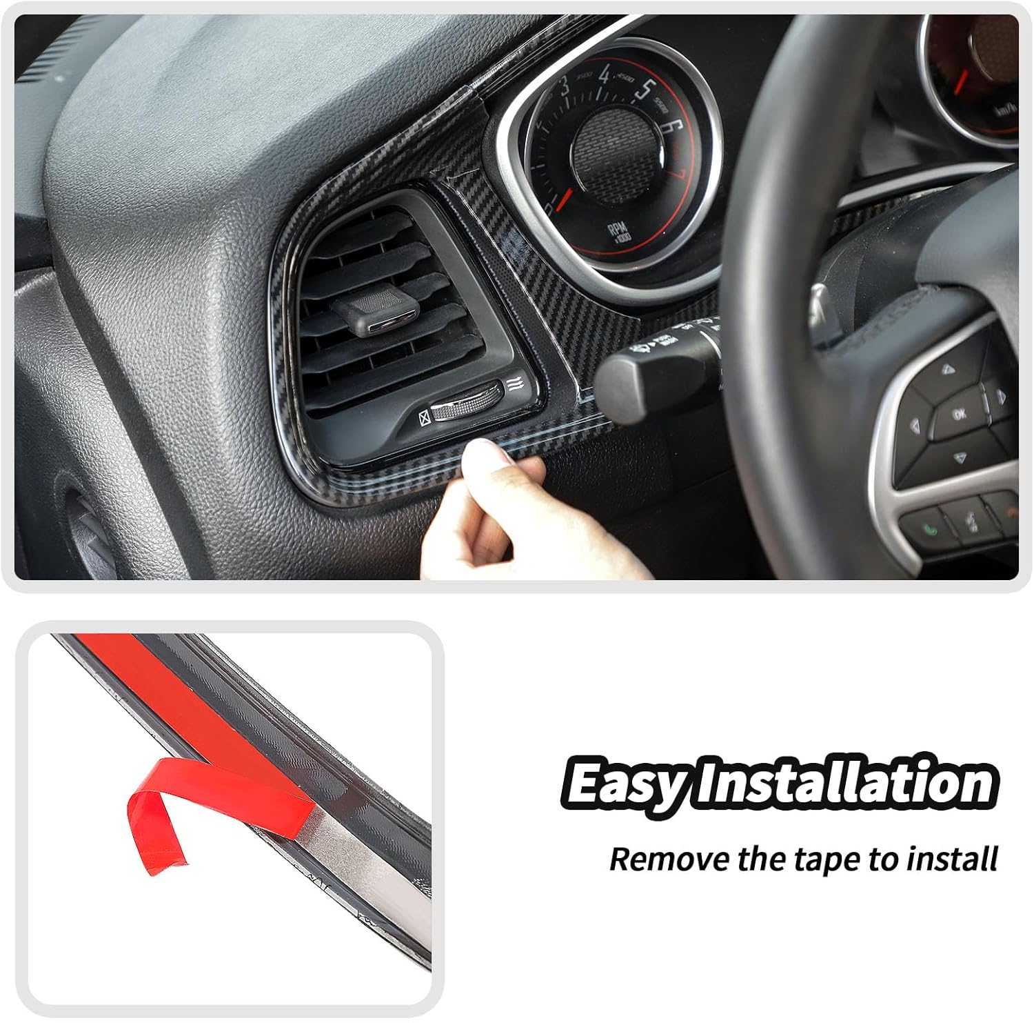 JeCar 16pcs Carbon Fiber Interior Trim Kit for 2015-2024+ Dodge Challenger Interior Accessories