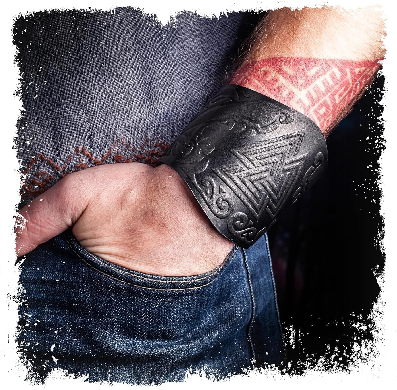 100% Genuine Leather Handmade Wrist Cuffs Bracers - LARP Gauntlet - Real Leather Wristbands - Viking Cosplay Armor Bracelets - Embossing Archery Armguard Length