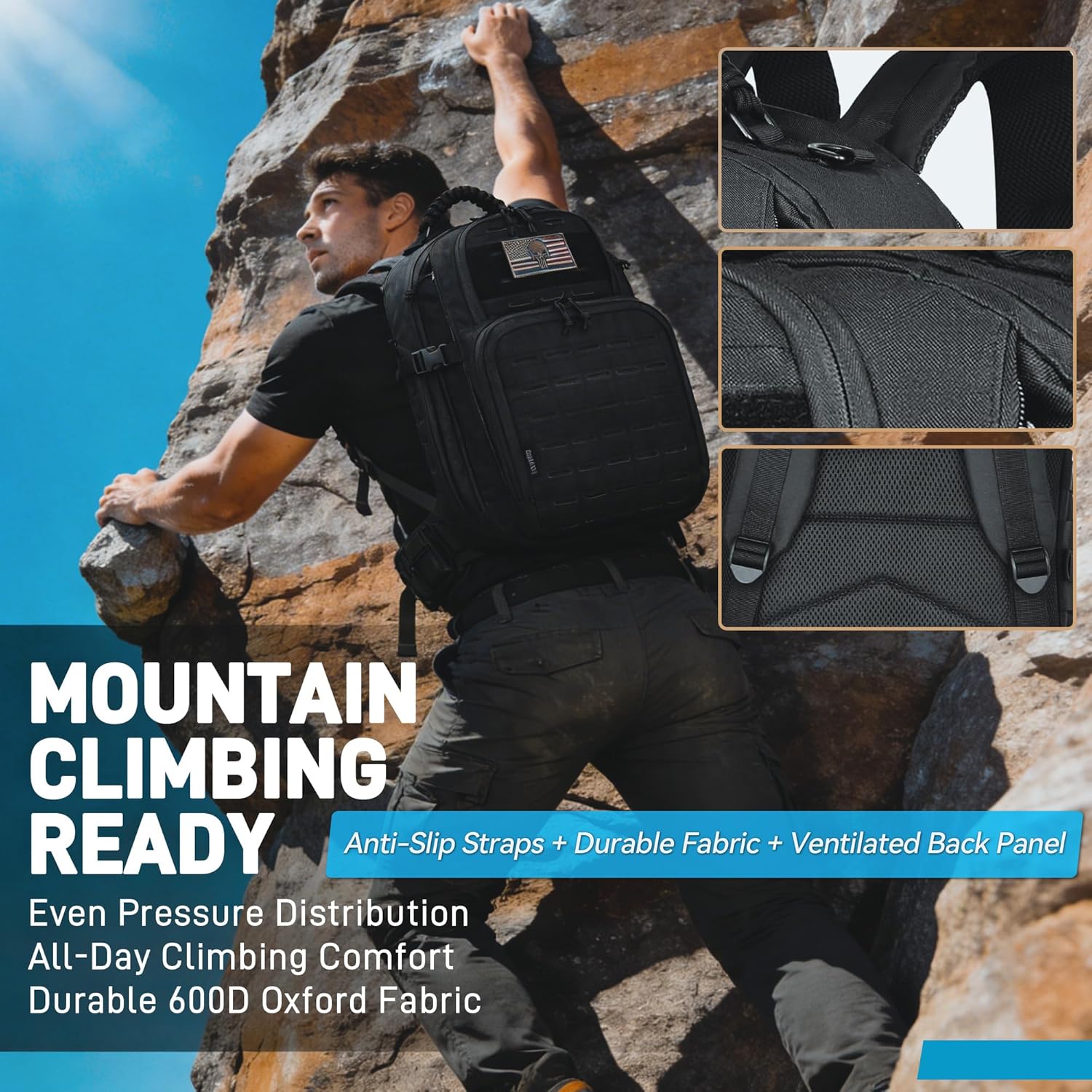 Military Tactical Backpack for Men, Molle EDC Daypack Work Backpack for Trekking, Army 3 Days Assault Pack & Bug Out Bag with Water Bladder Compartment, Hiking Rucksack
