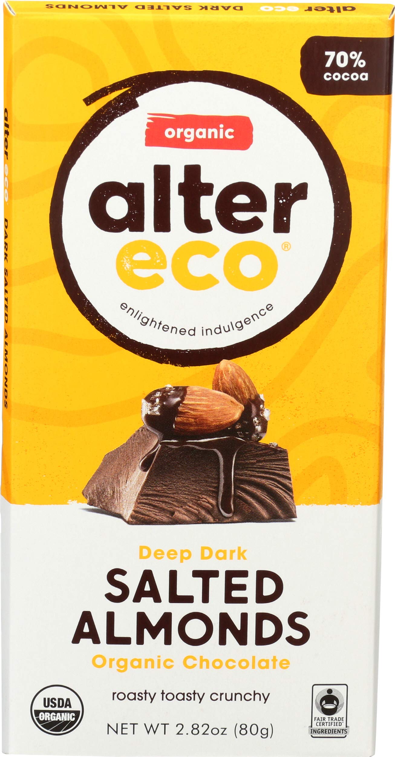 Alter Eco, Organic Dark Chocolate Bar, Salted Almonds (70% Cacao, 2.82oz, 80g)