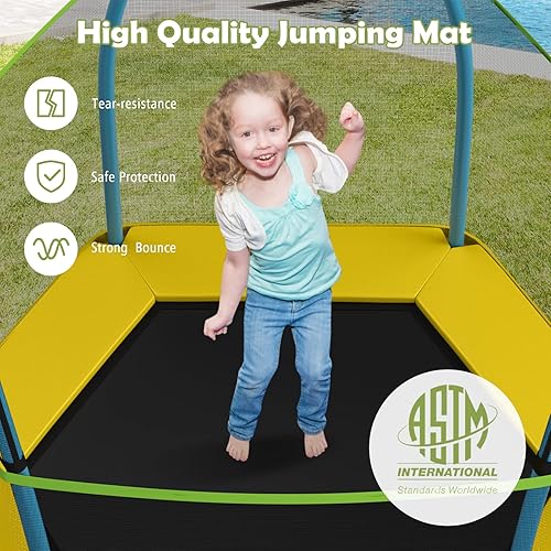 Miniatura 7 de LDAILY Trampolín para niños, trampolín recreativo de 7 pies, trampolín con recinto de seguridad de red, mini trampolín para exteriores e interiores,