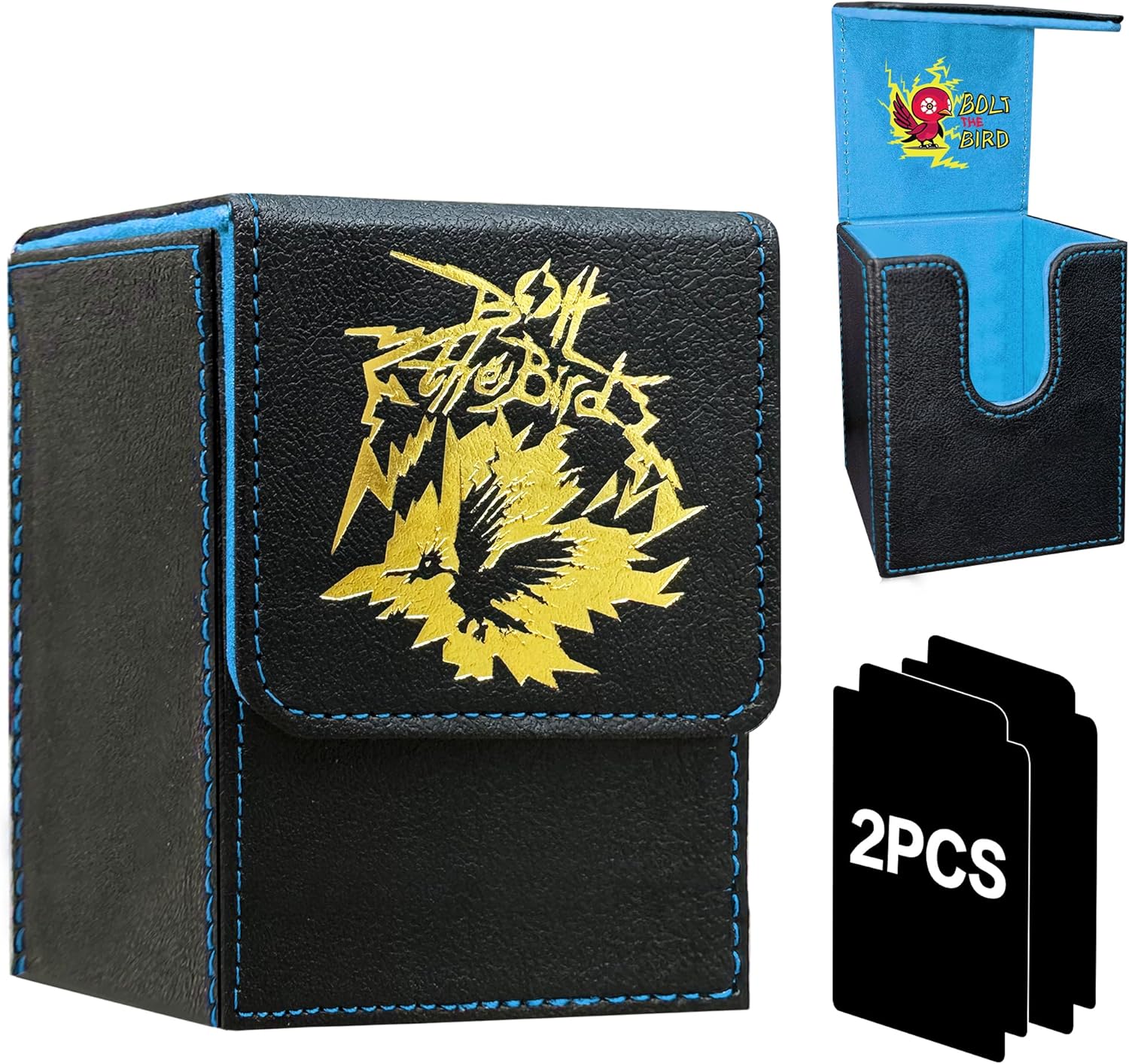 PROMAXIBINDER MTG Deck Box Commander BTB, Fits 100 Single Sleeved Cards, 2 Dividers, Strong Magnet MTG Deck Box, PU Leather Trading Card Storage Box for TCG, CCG, MTG Cards-Black Navy