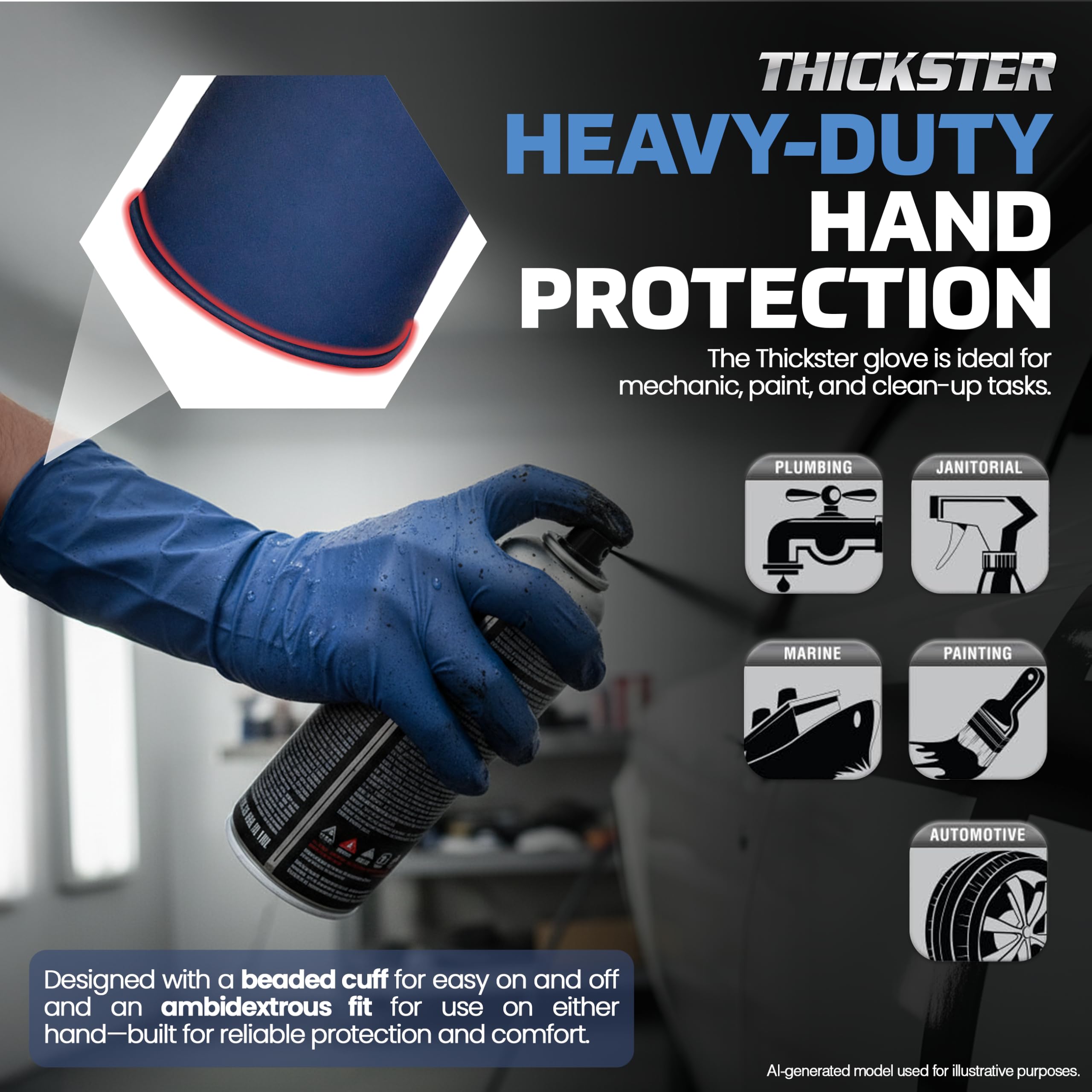 THICKSTER SAS Safety 6603-20 Einweghandschuhe, puderfrei, Latex, 14 mm, Größe L, 50 Handschuhe, Blau