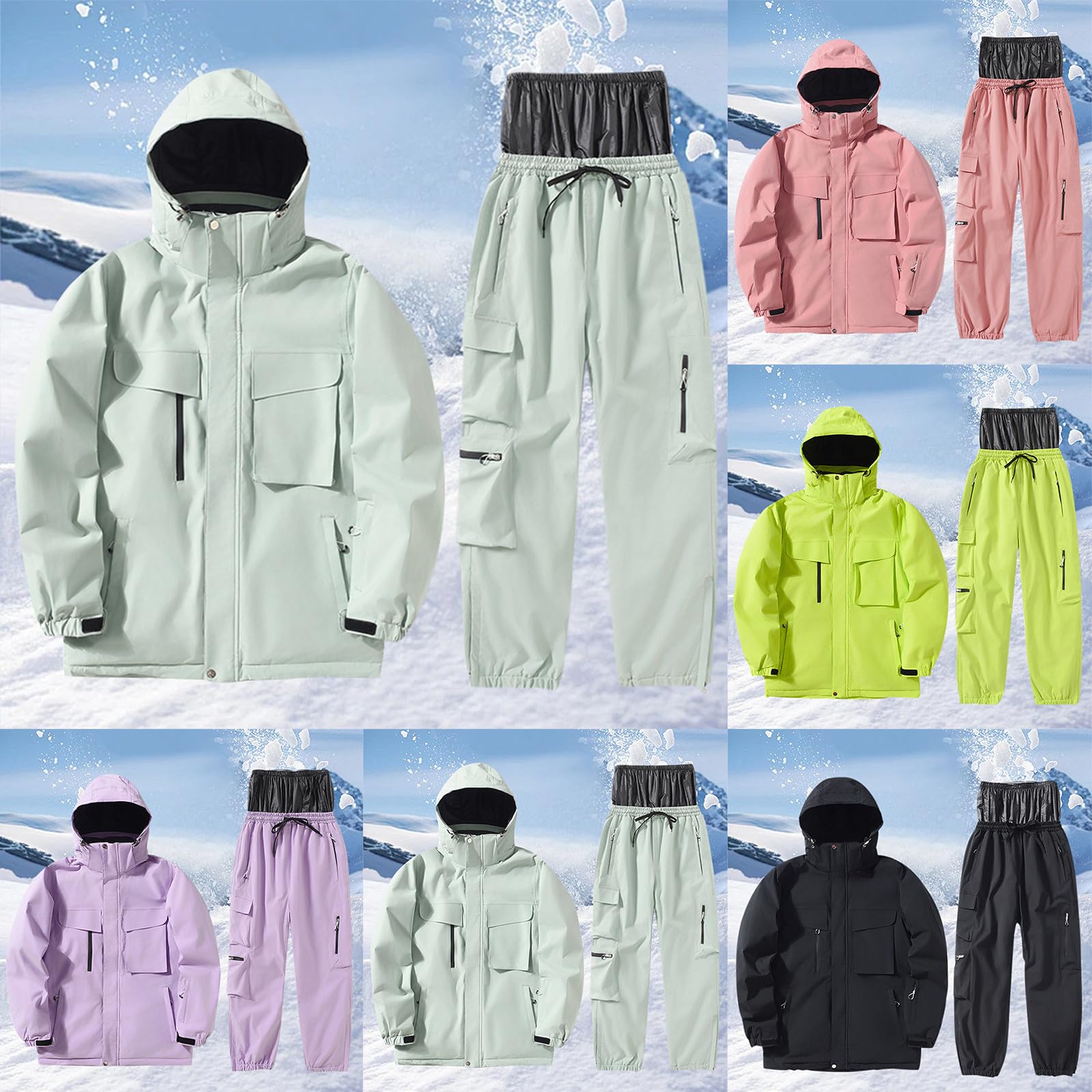 Generico Tuta da Sci da Snowboard per Uomo Uomo e Donna Giacche e Pantaloni Sci Set Tuta Neve Antivento isolata Inverno Caldo Cappotto Neve Snowboard