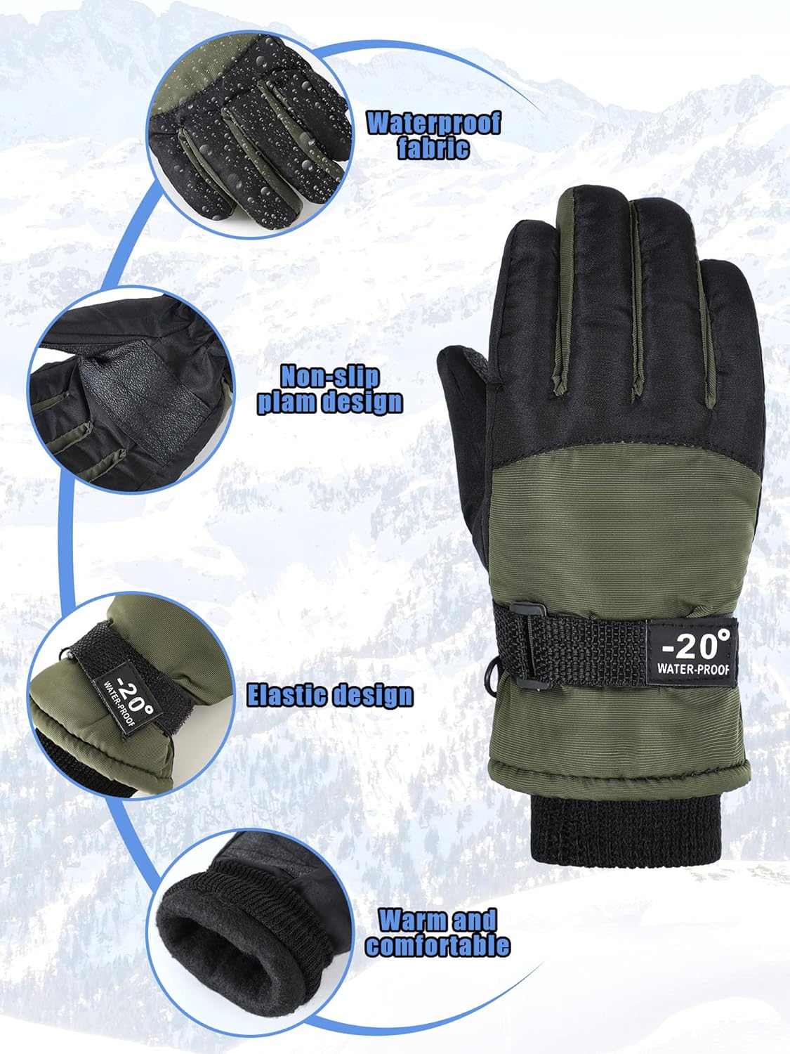 SATINIOR 2 Pairs Kids Waterproof Winter Snow Gloves Ski Gloves for Boy Girl Outdoor Warm Thickening Snowboar - Image 4