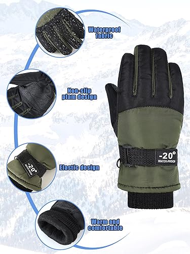 Vista 5 de SATINIOR 2 pares de guantes de nieve de invierno impermeables para niños y niñas, guantes de snowboard gruesos para exteriores